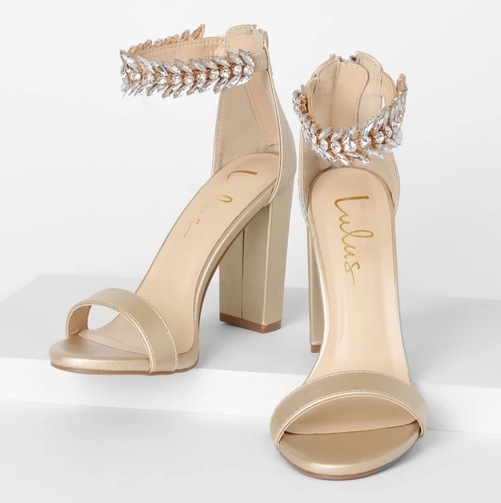 Lulus Mylan Gold Ankle Strap Heels